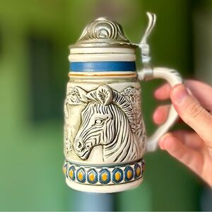 VTG Endangered Mountain Zebra Etched Carved Collectible Mini Beerstein